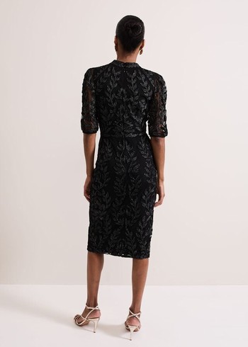 Phase Eight Misha Tapework Shimmer Dress Black Canada | GYWMHF-251